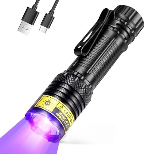 UV-Taschenlampe Schwarzlicht USB Wiederaufladbar 395nm Schwarzlicht Mini Holzlampe Tragbare Handheld Leistungsstarke LED Ultraviolette Lichter Taschenlampen für Harzhärtung Uranglas Haustier Hund Urin