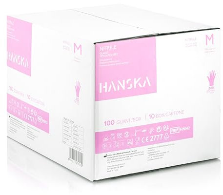 HANSKA 1000 Einweg-Nitrilhandschuhe, rosa – puderfrei – Einweg – beidhändig tragbar – unsteril – Gummibasis – Geeignet für medizinische Bereiche und Lebensmittelverarbeitung (1000, M)