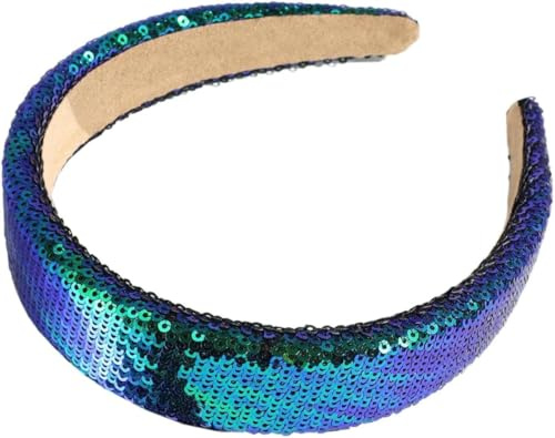 YKAFADE 2 Stück Damen Haarreif Glitzer Bunte Pailletten Breit Haarband dick Gepolstert Stirnbänder Elastisches Haarband Haarreif für Mädchen Frauen Party Hochzeit Braut Haarschmuck -Dunkelblau