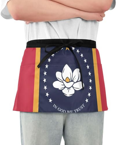 EOSDT Tablier de serveur personnalisé avec 3 poches Motif drapeau du Mississippi USA Patriotique Bistrot Cuisine Tablier de taille, Drapeau du Mississippi patriotique des États-Unis, 25.2 x 11.8