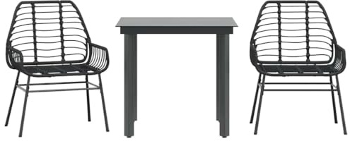 vidaXL 3 Piece Garden Dining Set Black Poly Rattan Glass, outdoor dining set, garden dining furniture, garden dining table and chairs