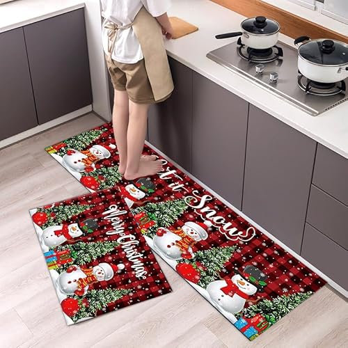 Küchenteppich 50X80Cm Weihnachts Schneemann Teppich Küche Waschbar rutschfest Ölbeständig,Gummirücken PVC Küchenläufer,Bequemes Stehen,Für Esszimmer, Küche, Läufer Flur