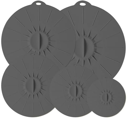5 Stücke Silikon Deckel,Mikrowellen-Spritzschutz,BPA-frei,Staubdicht Hitzebeständig Frischhaltedeckel,Wiederverwendbar Lebensmittel-Saugdeckel Geeignet für Schüsseln,Töpfe, Teller,Tassen,Öfen (Gray)