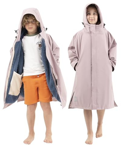 Red Original Unisex Kids Waterproof Dry Pro Changing Robe - Windproof, Warm, Lightweight, Sherpa Fleece Lined, 100% Recycled Material (Salty Pink, S - 9-12 Years)