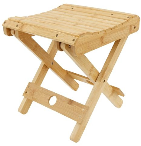 Bamboo Folding Stool - Portable Sauna Chair, Arc Shape Design, Foldable, Strong Load Bearing, Multipurpose for Home, Outdoor, Camping, Fishing, Beach