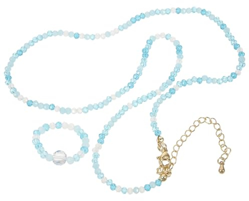 HANABASS Perlenkette und Perlenring Satz Damen Mädchen Modeschmuck Schlichte Blaue Halskette und Ring Vielseitiges Schmuckset für Alltag Party und Büro