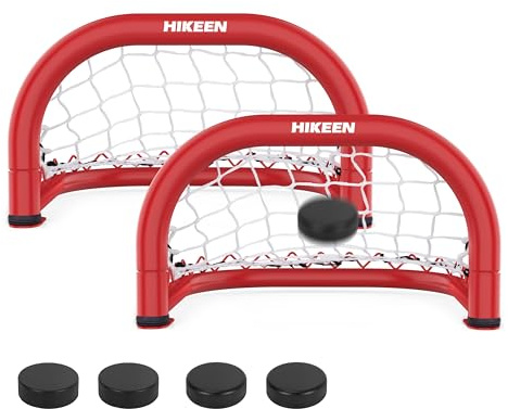 BOOSTEADY Mini-Hockeytor, 2 Stück 35×20 cm Eishockey Tor & 4 Pucks | bietet robustem Eisenrahmen, Nylonnetz für Hockey Training