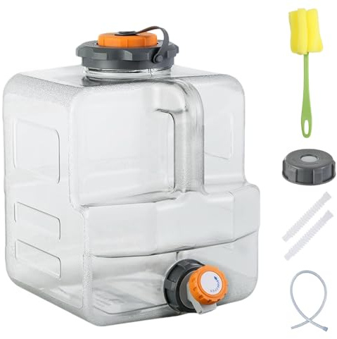 TIHOOK Water Container with Tap, Portable Camping Water Container for Electric Water Pumps, BPA-Free Drink Water Carrier, Easy Clean Water Storage Tank for Home Camping Outdoor Party RV Emergency