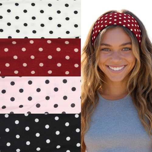 Aribliseza Haarreifen Damen, 4 Stück Stirnband Damen & Polka Dot Headband Set, Stretchy Headbands für Frauen, Yoga Hair Accessories & Fashion Haarband