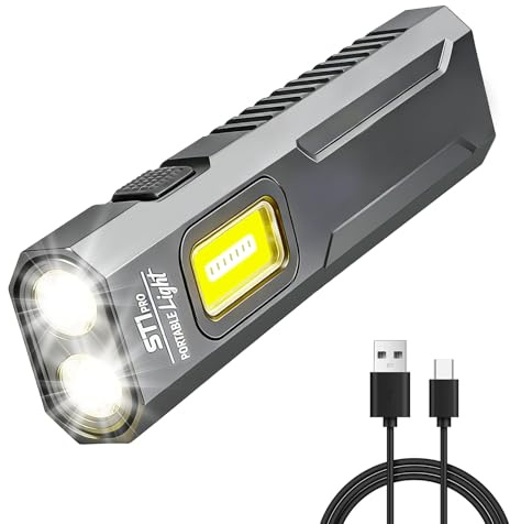 YINUOHUA EDC-Taschenlampe 1500 Lumen, wiederaufladbar, Taschenlampe, Arbeitsleuchte, große Reichweite, Typ C, für Notfälle im Freien, Arbeit, Camping, tägliches Tragen, Radfahren Grau