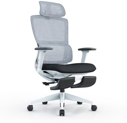 SEG Ergonomischer Bürostuhl mit Liegefunktion – Verstellbare Rückenlehne bis 135°, Höhenverstellbar, Drehstuhl mit Fußstütze, Bequemer Schreibtischstuhl für Home Office & Gaming