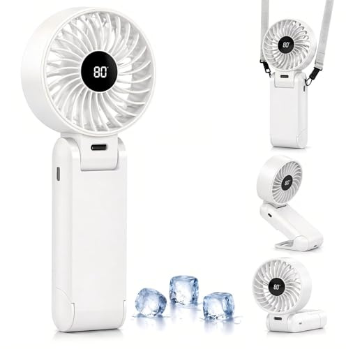 Kizozo Handventilator USB, Mini Ventilator Wiederaufladbar, Tragbar Ventilator klein, Handventilator faltbar mit 5 Geschwindigkeitsstufen, Ventilator leise mit 6-12 Stunden Kühlzeit für Büro, Outdoor
