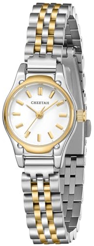 CHEETAH Goldene Uhren für Damen, zierliches kleines rundes Zifferblatt, mit Edelstahl-Armband, wasserdicht