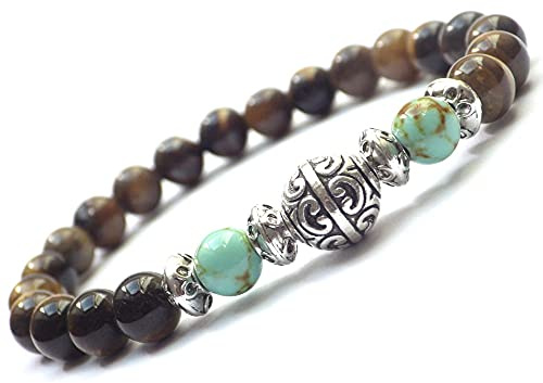 Armband für Männer Tigerauge Perlen und Rekonstitution türkis Perlen