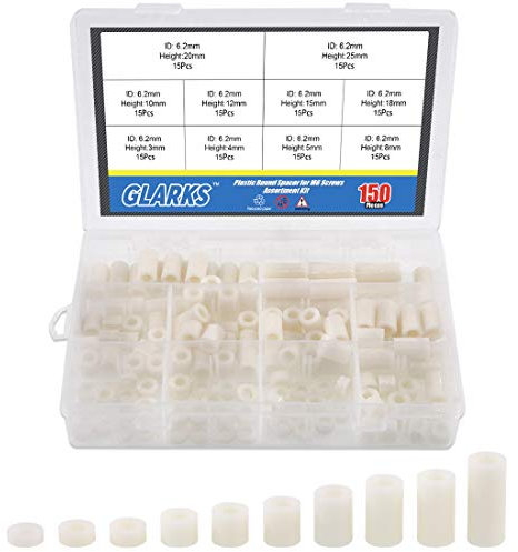Glarks - Separador redondo de plástico para tornillos M3 (diámetro exterior de 11 mm, diámetro de 6,2 mm, longitud de 3 mm a 25 mm, tubo recto redondo, plástico ABS)