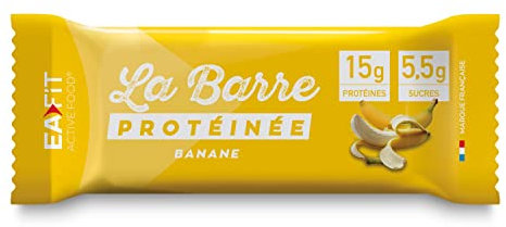 EAFIT La Barre Protéinée - Saveur Banane - Enrobée de chocolat au lait - 15g de protéines par barre - 5,5g de MG - faible en sucre - 12 vit et minéraux - Certifiée Anti-dopage