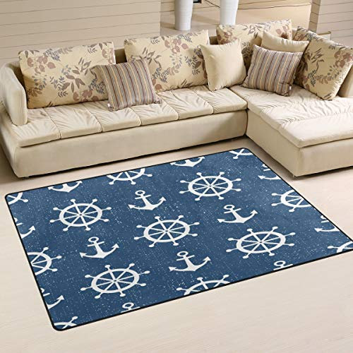 Use7 Niedlicher nautischer Teppich mit Anker-Motiv, für Wohnzimmer, Schlafzimmer, 100 x 150 cm