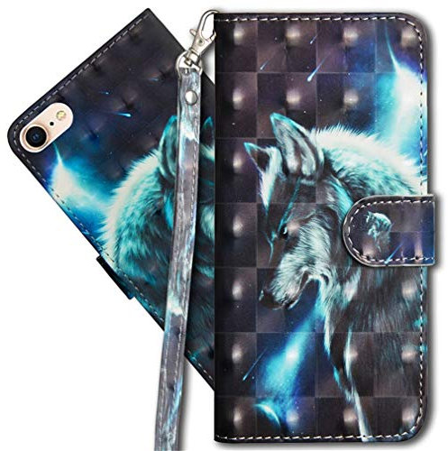 MRSTER iPhone 6 Handytasche, Leder Schutzhülle Brieftasche Hülle Flip Case 3D Muster Cover mit Kartenfach Magnet Tasche Handyhüllen für Apple iPhone 6 / iPhone 6S. YX 3D - Wolf