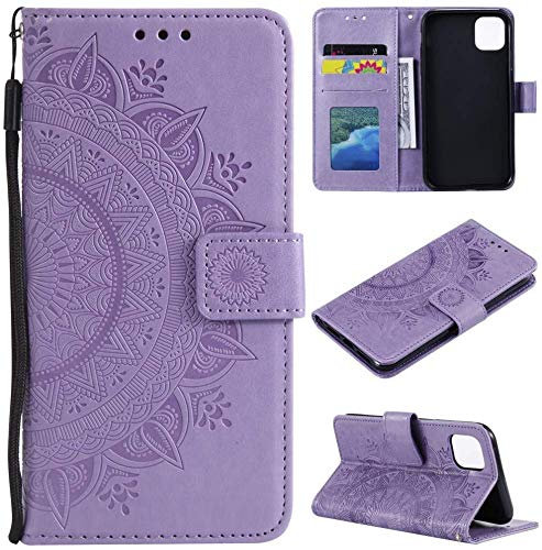 CoverKingz Handy Tasche kompatibel mit iPhone 11 Pro [5,8 Zoll] - Handycase mit Kartenfach Handyschutzhülle Cover - Smartphonehülle klappbar Motiv Mandala Lila