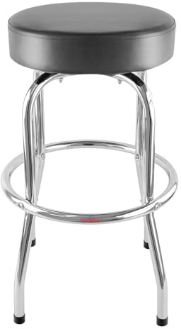 Ruedamann 29 H Swivel Bar Stool, Black Leatherette Padded Seat, Chrome Frame, Holds Up to 300 lbs, Shop Stool for Kitchen, Home Bar