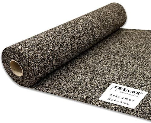 TRECOR® rubber cork underlay [20 m²], impact sound insulation up to 22 dBA, extremely resilient, sound insulation as laminate -/parquet -/vinyl underlay, top sound insulation (5 mm thickness, 20 m²)