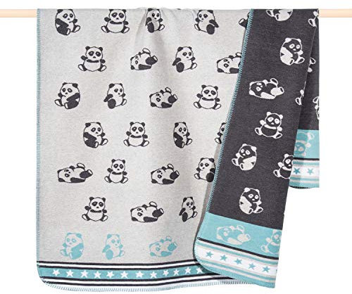 pad - Panda - Decke / Kinderdecke - Materialmix - Aqua - 100 x 150cm