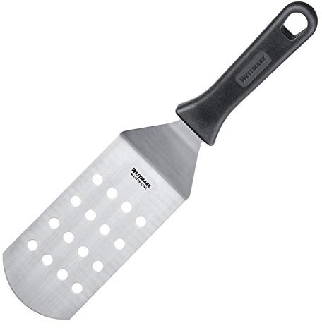 Westmark Profi-Wender/Grill-Spachtel, Gewinkelt, Flexibel, Gelocht, Klingenmaß: 7,5 x 15 cm, Länge: 31,5 cm, Rostfreier Edelstahl/Kunststoff, Master Line, Schwarz/Silber, 13372270