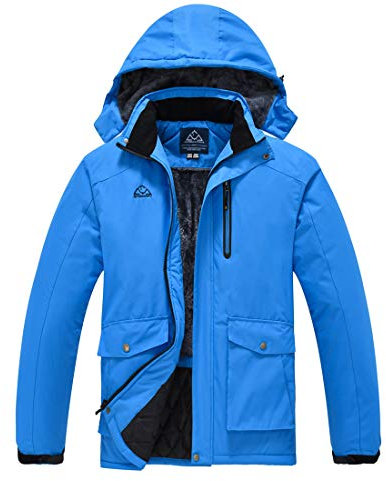 donhobo Winterjacke für Herren Warm Gefüttert Ski Jacke Wasserdicht Softshelljacke Dicke Snowboardjacke Winddichte Fleece Thermo Outdoorjacke mit Kapuze Blau L