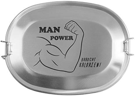 Geschenke 24 Brotdose für Männer (Man Power, groß): Frühstücksbox aus Edelstahl mit Name personalisiert - Vesperdose Bedruckt aus Metall, nachhaltig, plastikfrei, Lunchbox stabil und langlebig