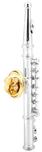 Shanrya Mini Flöte Brosche, Musikinstrument Pin, langlebig mit Fall Tragbare Flöte Brosche, Brosche für Liebhaber Wäscheklammer Festival Festival Geschenk(Silver)