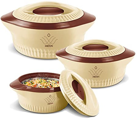 Milton Royal Regular Casserole 1000/1500/2000, Set of 3, (830 ml, 1.27 Litres, 1.8 Litres), Brown | BPA Free | Food Grade | PU Insulated | Hot & Cold