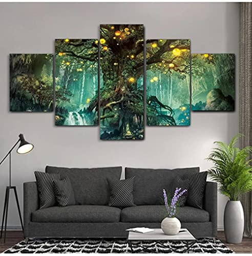 YUANJUN Puzzle 5 TLG Kunstdruck Modern Wandbilder Design Tapete Eingerahmt Bilder Drucke Leinwand Wandkunst Wohnkultur Gem?Lde Poster Mehrteilig XXL Zauberbaum Landschaftsmalerei