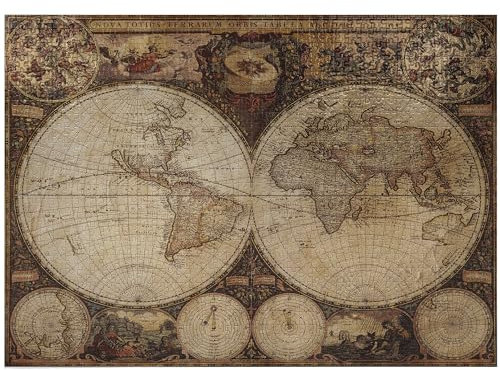 Ambesonne World Map Jigsaw Puzzle, Old World Map Drawn in 1720s Nostalgic Style Art Historical Atlas Vintage Design, Heirloom-Quality Fun Activity for Family Durable Cardboard, 1000 pcs, Multicolor
