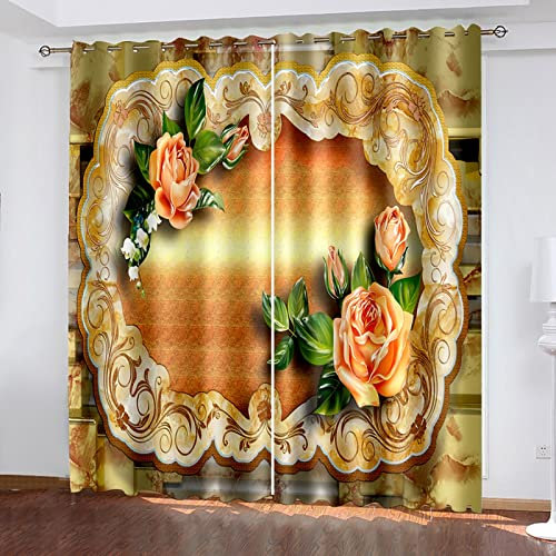 AMDXD Set of Grey / Rose Gold Curtains, Bedroom Curtain with Fantasy Flower Background Polyester 274 x 214 cm