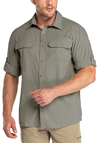 Outdoor Ventures Herren Langarm Outdoorhemd Schnelltrocknendes Sportshemd | Kühlend, 2 Brusttaschen, Leicht, hochkrempelbare Ärmel, Wasserabweisend, Atmungsaktiv, zum Fischen Wandern Outdoor