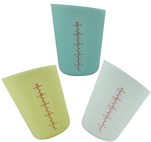 EIKS 3-Set 250ml Silicone Measuring Cups with Scale for Cooking Bakeware DIY Craft Painting