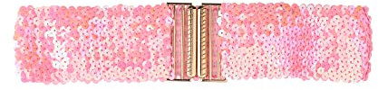 Allegra K Damen Elastischer Taillengürtel Pailletten-Dekor Metall Interlock Schnallen Gürtel für Kleider Rosa 60cm/23.62