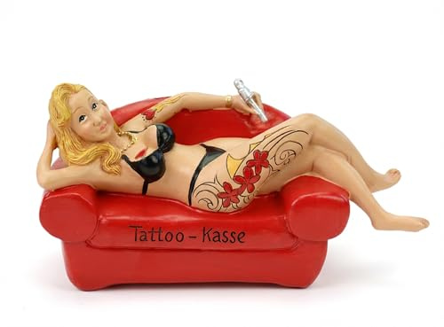 Kremers Schatzkiste Tattoo Girl Money Box - Original Tattoo Cash Box for Fans & Studios, Hand-Painted Decorative Money Figure Made of Polyresin, Money Gift to Save on the Next Tattoo