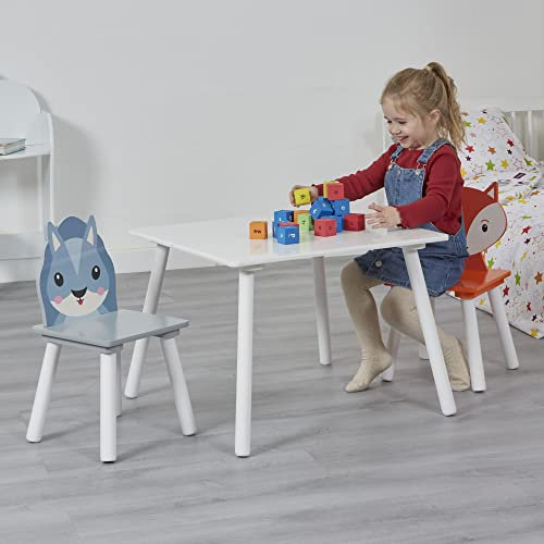 Liberty House Toys Kids Fox and Squirrel Table 2 Chairs Set, Orange Grey, H440 x W600 x D600mm, TFLH013