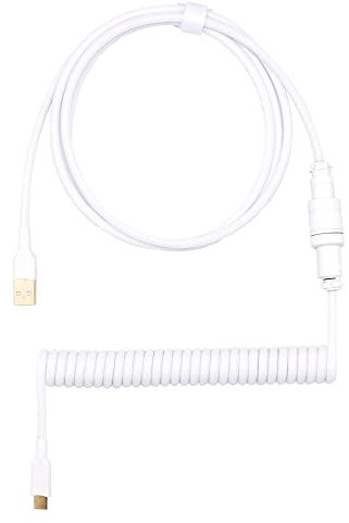 Kraken Coiled Keyboard Cable - Artisan White USB C Cable With Aviator Connector for Mechanical Gaming Keyboards (Pure White)