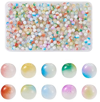 Bestewelry 500 cuentas de cristal de jade de imitación transparentes de dos tonos pintadas para hornear, cuentas espaciadoras redondas para pulseras, aretes, manualidades, fabricación de joyas
