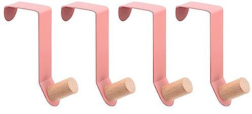 sourcing map Over The Door Hooks, 4pcs - Carbon Steel Paint Door Hanger Hook, Single Hooks for Hanging Clothes, Hats, Towels (Pink)