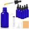 CoKeeSun 5 Stück 30ml Glasflasche mit Pipette, Wiederverwendbar Pipettenflasche, Blau Apothekerflasche mit Trichter, Spritze, Etikett für Ätherische Öle Aromatherapie-Düfte