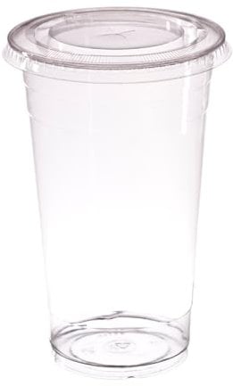 AIOS 50 x Recyclable PET Takeaway Cups with Flat Cross Hatch Lids. for Drinks on The Move. (500ml/17oz)