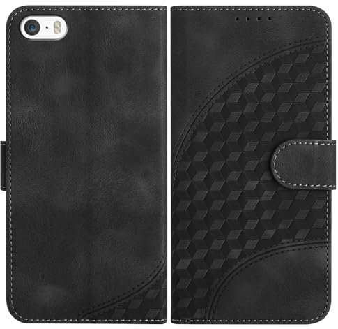 JayModCase Mobile Phone Case for iPhone SE 2016 / iPhone 5 / 5S, with Card Slot, Stand Function, Magnetic, PU Leather Case, Folio Flip Case Compatible with iPhone SE 2016 - Black