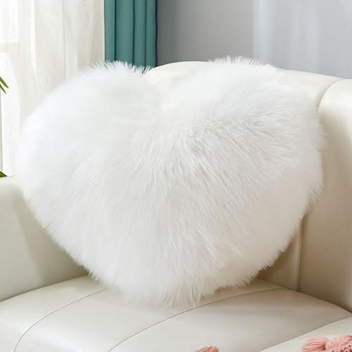 CINY Dekokissen Kissen Plüschkissen Herzform Flauschig Superweiches Zierkissen Waschbar Warm & Gemütlich Dekoration Geschenk für Mädchen Valentinstag für Wohnzimmer Sofa Schlafzimmer 40 x 50 cm weiß