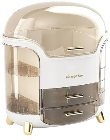 Orqihod Make-up-Organizer, tragbarer Kosmetik-Organizer mit Deckel, staubdicht, Hautpflege-Vitrine für Badezimmer, Schlafzimmer, Arbeitsplatte, multifunktionale Tisch-Aufbewahrungsbox, Weiß