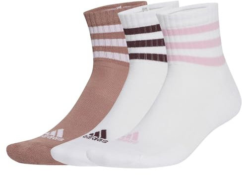 adidas Unisex 3-Stripes Cushioned Sportswear Mid-Cut Socks 3 Pairs, White/White/Warm Clay, 37-40