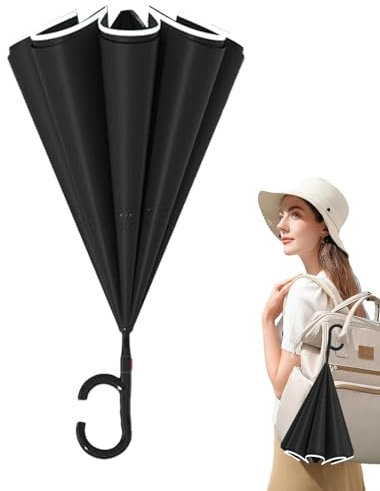 Geteawily Umgekehrter langer Regenschirm, umgedrehter Regenschirm, Umgedrehter Regen- und Sonne-Regenschirm mit langem Griff, Damen Herren 2-Erwachsene Großer Regenschirm, winddicht, für Schule,