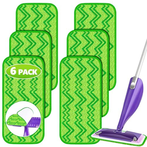 Lot de 6 tampons de rechange réutilisables compatibles avec les serpillères Swiffer Wet Jet Spray Mop pour Swiffer, têtes de balai en microfibre pour nettoyage du sol